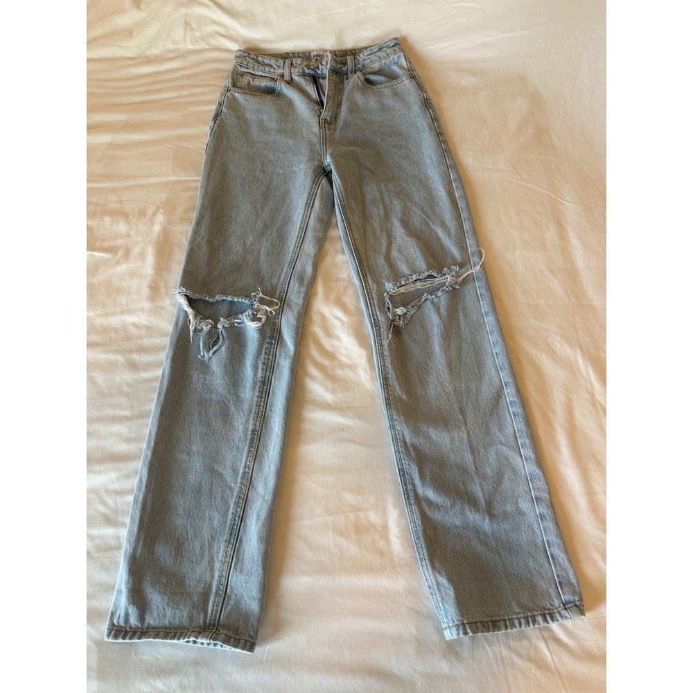 Princess Polly Light Wash Distressed High Rise Straight Leg Jeans Blue‎ Size 4